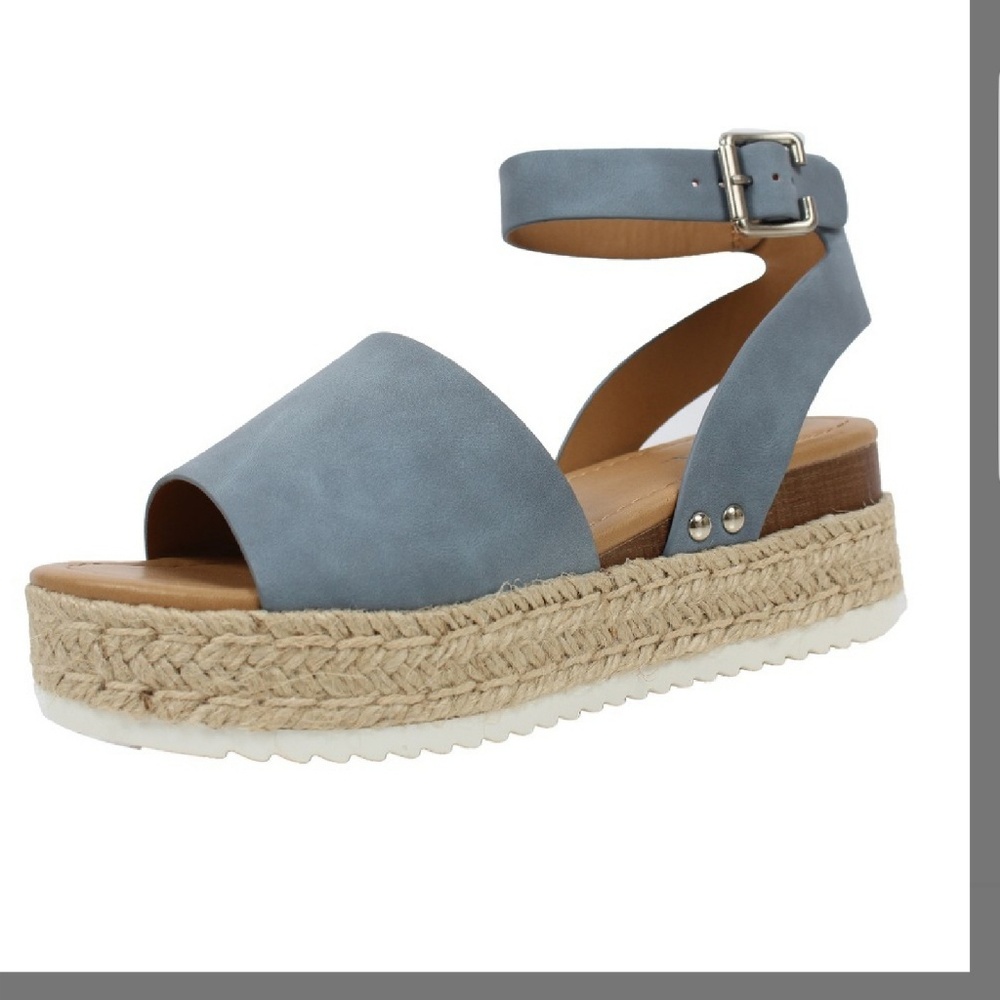 Blue open toe halter ankle strap espadrille